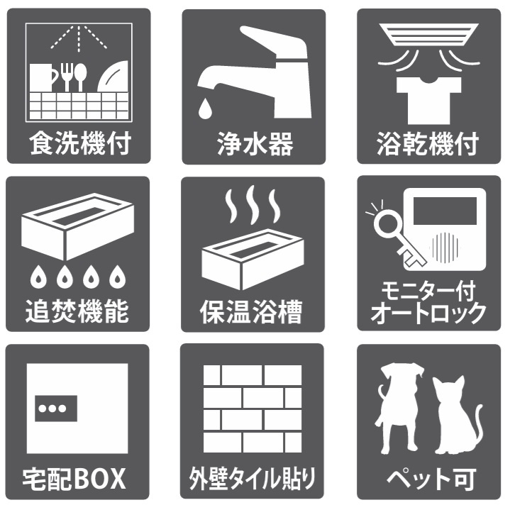 仕様など。ペット飼育可（2匹まで細則あり）