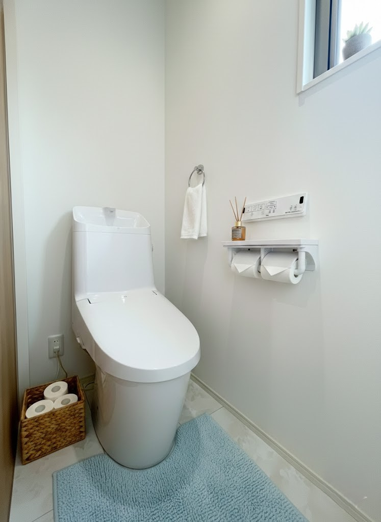 【トイレ】　温水洗浄便座付きのトイレ空間は、毎日の生活を気持ちよく過ごせます。※画像はイメージです。　嬉しいタオルリングやペーパーホルダーも完備です。