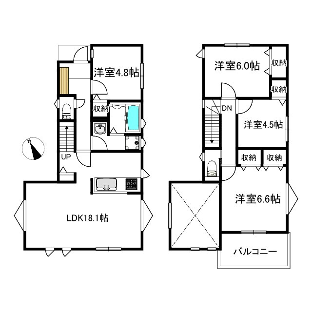 LDK18帖以上の2階建4LDK参考プラン