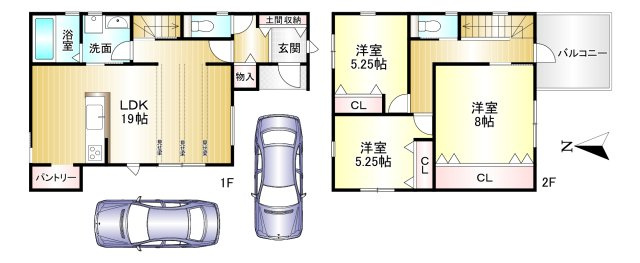 3LDK　土地面積：102.83ｍ2　建物面積：93.57ｍ2　駐車2台可