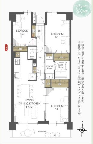 3LDK　専有面積64.67m2　バルコニー面積9.36m2　南向きのため陽当り良好で、明るい光が差し込む心地よい住空間です。充実の収納スペースですっきりとした暮らしが叶います。
