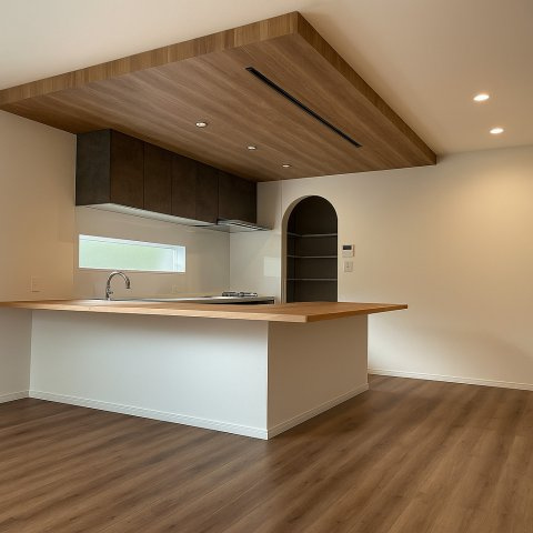 【施工例】家族が集まるダイニングを中心に考えた住まい。カウンター裏の収納棚にもこだわり沢山、妥協無し