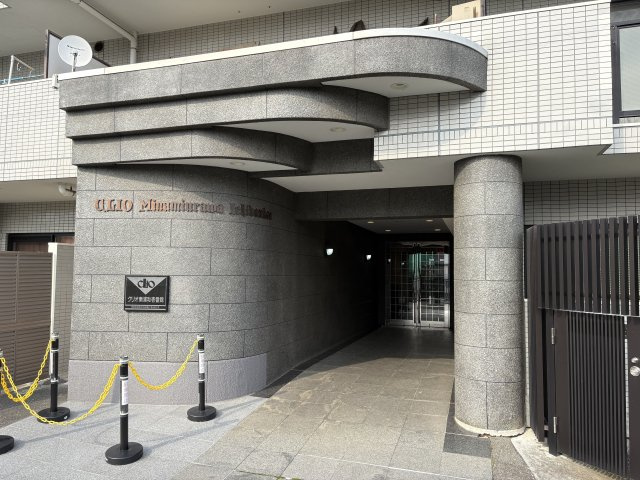 モダンな曲線美をあしらった庇と、品格漂うグレーの石貼りが印象的なアプローチです。館名プレートが誇らしげに掲げられた格調高い佇まいで、住まう人と訪れる人を心地よく迎え入れます。