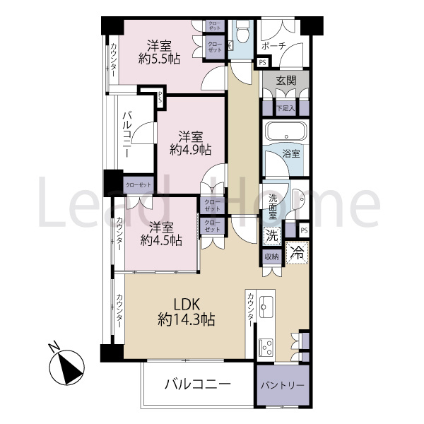 全居室に収納があり南向きバルコニーから明るい光が差し込む3LDK！家具の配置もしやすい間取りです！