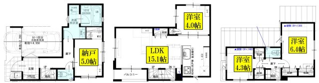 建物プラン例(B区画)3LDK+S、土地価格3830万円、土地面積50.72m2、建物価格1950万円、建物面積90.42m2