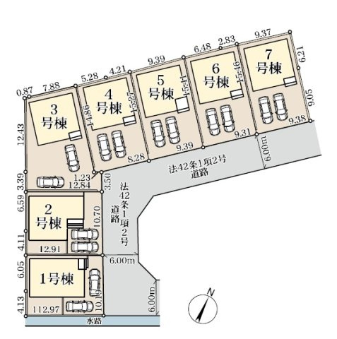 対象地：7号棟　駐車並列2台可(車種による)！東武アーバンパークライン「藤の牛島」駅徒歩14分！