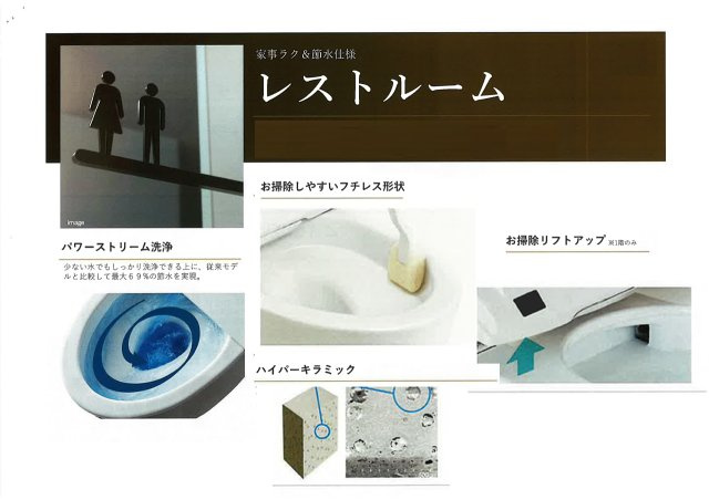 洗浄力が高い超節水トイレです。フチレス形状でお手入れも簡単、汚れが付きにくい素材で清潔さが続きます。