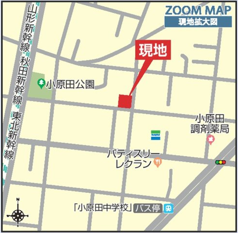 【郡山市小原田２丁目　　　1号棟　　　小原田小学校、小原田中学区の地図】