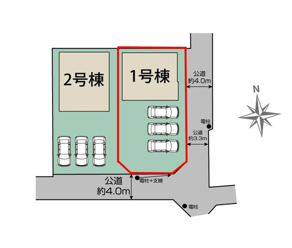 【郡山市小原田２丁目　　　1号棟　　　小原田小学校、小原田中学区の区画図】