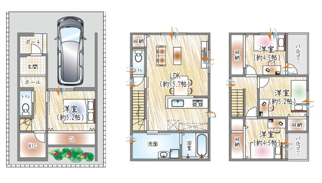 【参考プラン？】(ベストプラン建物価格：2480万円～)　■建物面積：99.78？　■3階建て×4LDK　WIC＋各居室収納付きで、スッキリとした暮らしが叶うおうち◎