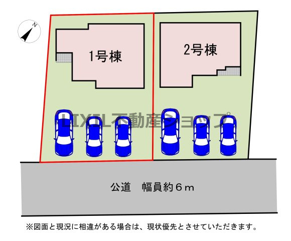 【区画図】1号棟　区画図です。並列3台駐車可。