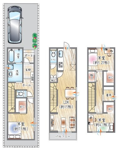 【参考プラン？】(ベストプラン建物価格：2480万円～)　■建物面積：96.08？　■3階建て×3SLDK　暮らしにゆとりを生むWICを各居室に採用◎在宅ワークにも使える書斎付き