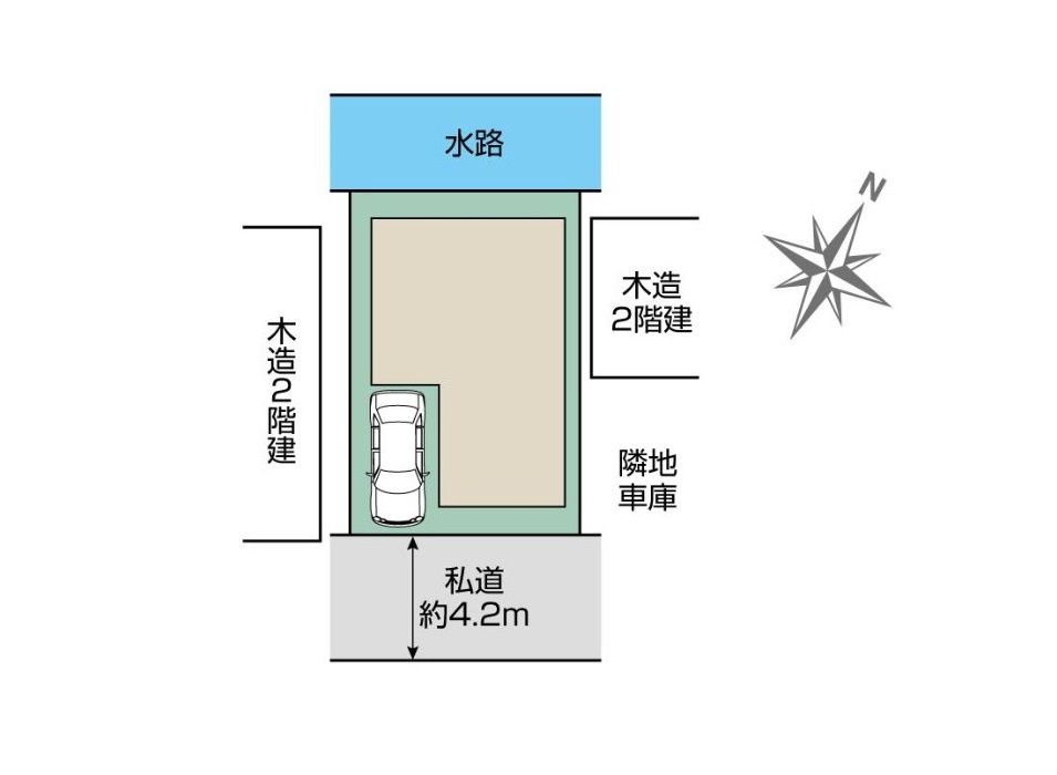 約4.2ｍ道路に面した整形地。車の出し入れもスムーズに行えます。