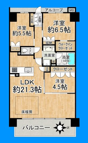 ◆80.23平米の東向き角住戸　◆LDK21.3帖の開放的な間取です　◆4LDKにも変更可能です