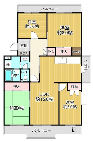 【グリーンメゾン南大沢　リビングを中心にした団らん設計 の間取り】