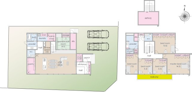 ■参考プラン（平面図）：建物面積／224.41？（67.88坪）　■参考プラン建物価格／13、855万円（税込）※その他付帯工事、諸費用、税金等別途発生いたします　※掲載プランは一例です