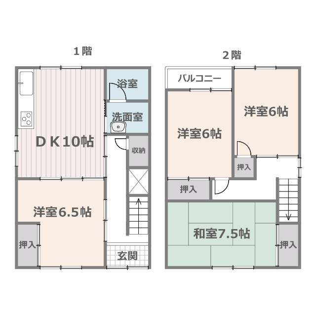1階39.39ｍ2、2階37.23ｍ2　合計76.62ｍ2（23.17坪）