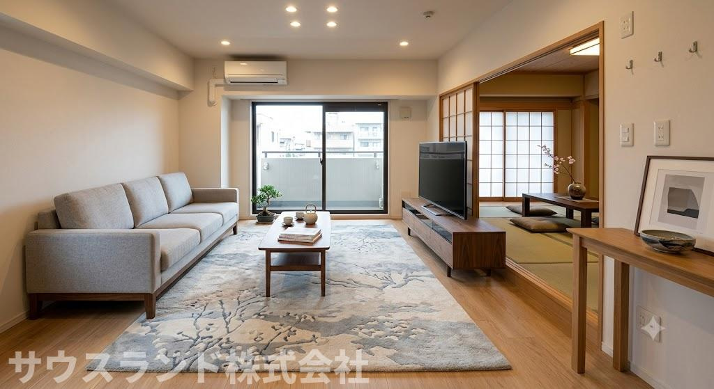 本画像は空室写真にCG・AI技術で家具・調度品（絨毯などを含む）を配置したバーチャルステージング画像です。画像内の家具・小物は販売価格に含まれません。現況と差異がある場合は現況を優先とします。