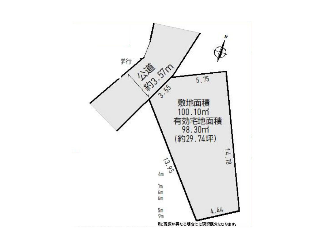 区画図の番号が本物件の区画です。道路の幅や位置、隣接区画との並び、公園やごみ置場の配置をご確認ください。区画ごとの高低差や日当たりは現地でご案内します。※図面と現況が異なる場合は現況優先。