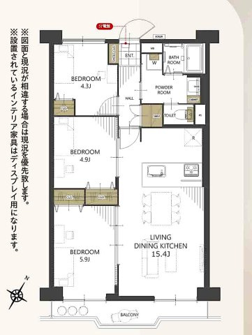 3LDK　専有面積65.20m2　バルコニー面積6.　18m2