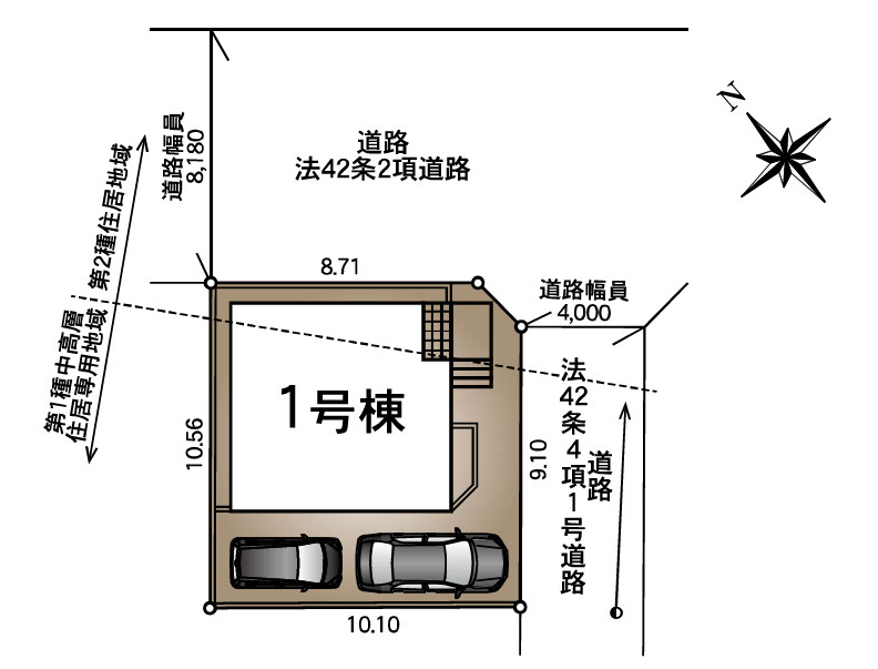 ■カースペース2台可能(車種による)　■開放感ある角地！