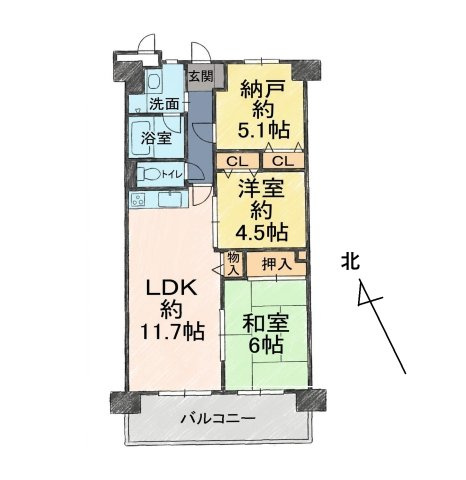 間取りはイメージ図です。現況を優先いたします。　玄関横の洋室は法律上は納戸となります。