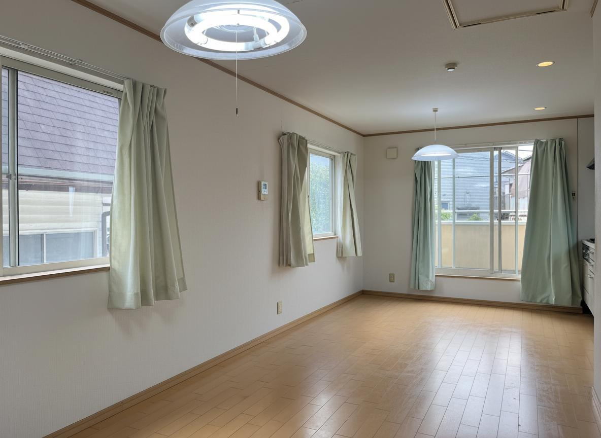 ※本画像は家具・荷物をCG加工により消去したものです。広々としたLDKは家具配置もしやすく、ゆとりある空間。複数の窓で風通しも良好です。