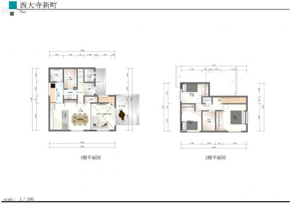 建物プラン例。間取り図。