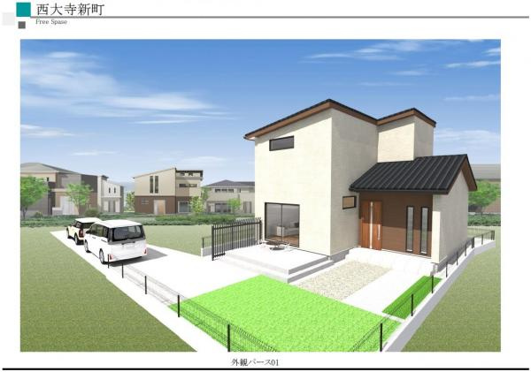 建物プラン例。外観パース。