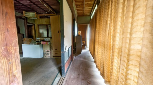 陽光が届く縁側風の廊下と、畳のある和室の並びです。
