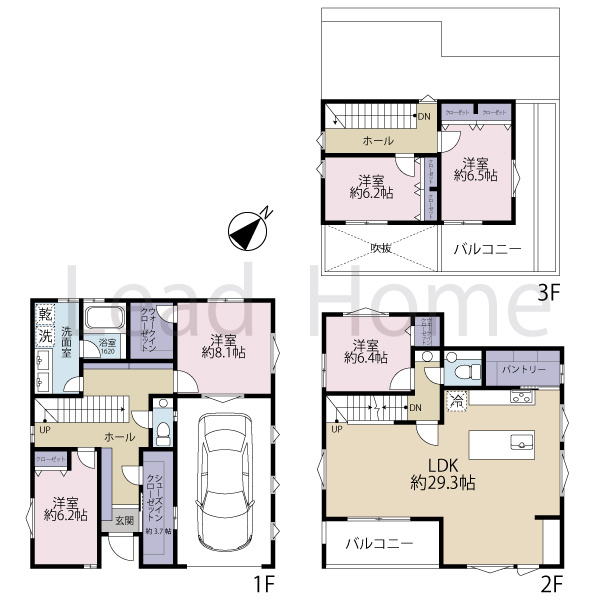 建物参考プラン（3階建5LDK＋P、延床199.68？、参考価格6040万円）