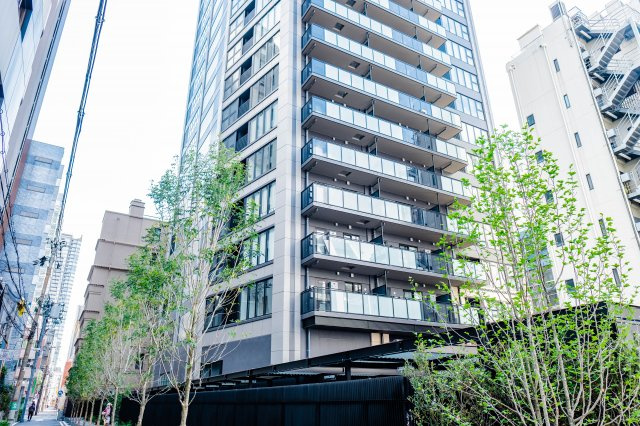 【低層部分外観】総戸数281戸、地上42階建！現代的なスリットデザインで格式と造形美を演出した邸宅。