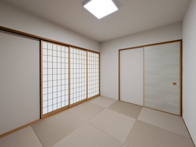 約5.6帖の和室　リビングと繋がっており、くつろぐスペースとしても使用可能です。