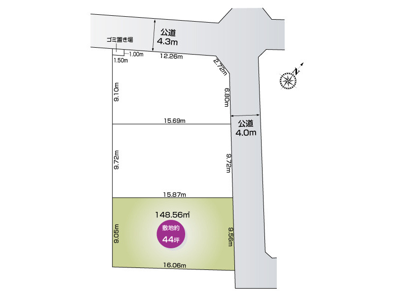 北本市本宿6丁目3区画　3号地　区割り図