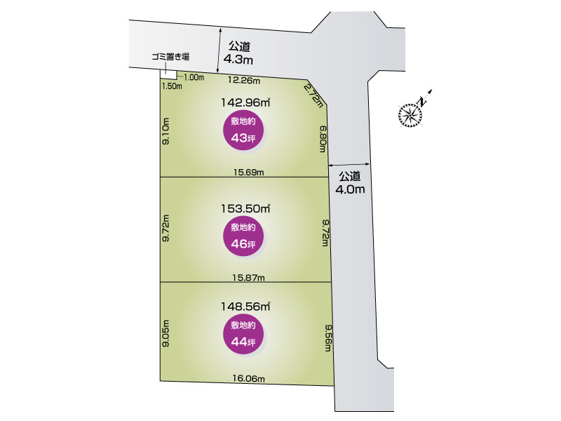 北本市本宿6丁目3区画　3号地　全体図