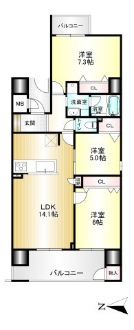 3LDK　専有面積：72.22？