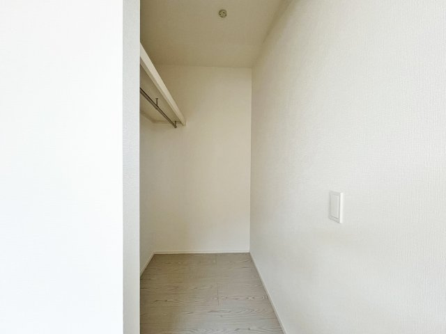 5.2帖洋室のW.I.C収納です。お洋服だけでなく背の高い品物の収納できますので使い勝手もいいです。