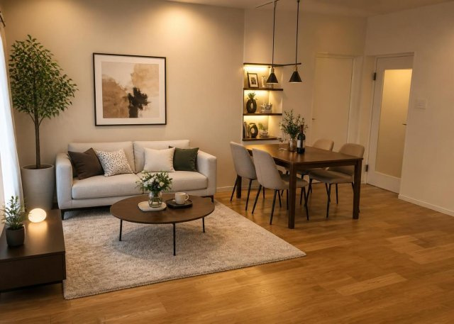 ゆとりある18.4帖のLDK空間です。専有面積92.7平米のゆとりある3LDK間取りで、家具の配置もスムーズに行えます。全居室フローリング仕様のため清掃もしやすく、心地よい毎日をお過ごしいただけます。