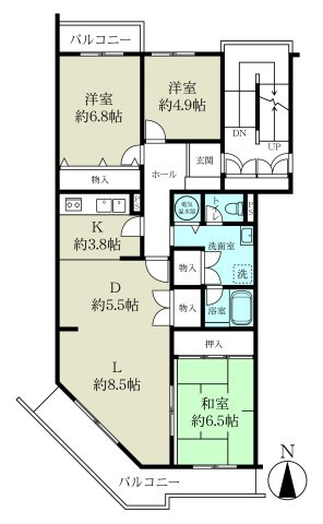 ゆとりのある間取り3LDK(85.65？)両面バルコニー